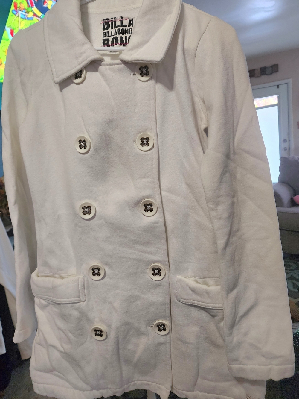 Billabong Women's White Double-Breasted Peacoat Jacket Sz Med